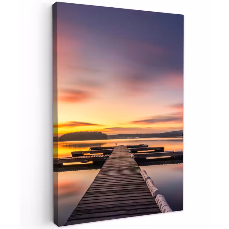 Steiger - Zonsondergang - Water - Zee - Reflectie Tuinposter op houten frame 2 cm dik klein -3d