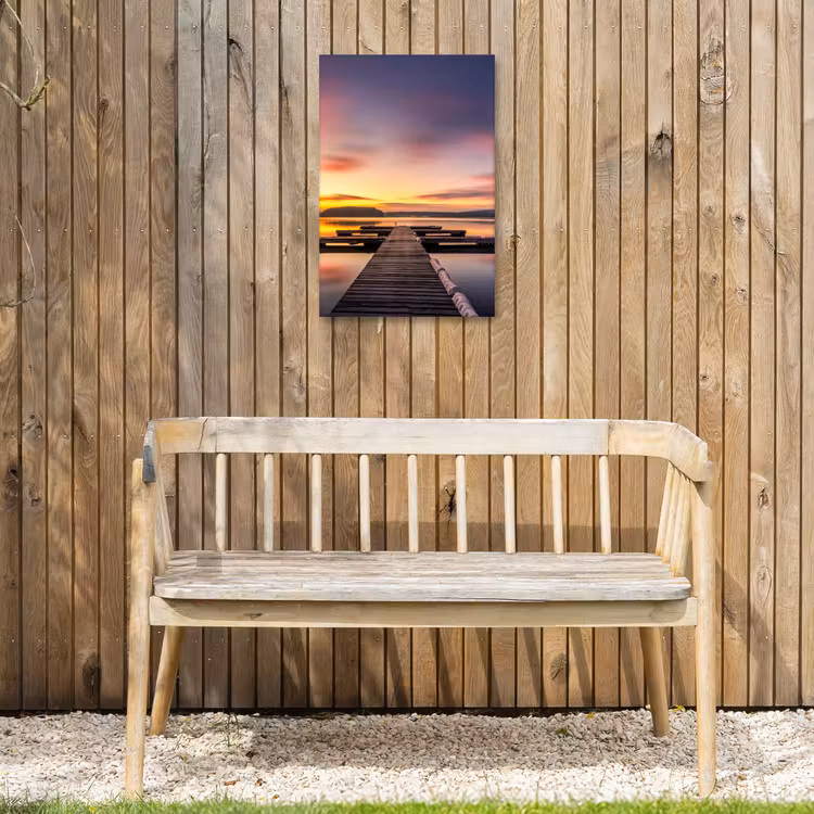 Steiger - Zonsondergang - Water - Zee - Reflectie Tuinposter op houten frame 2 cm dik klein -sfeer4