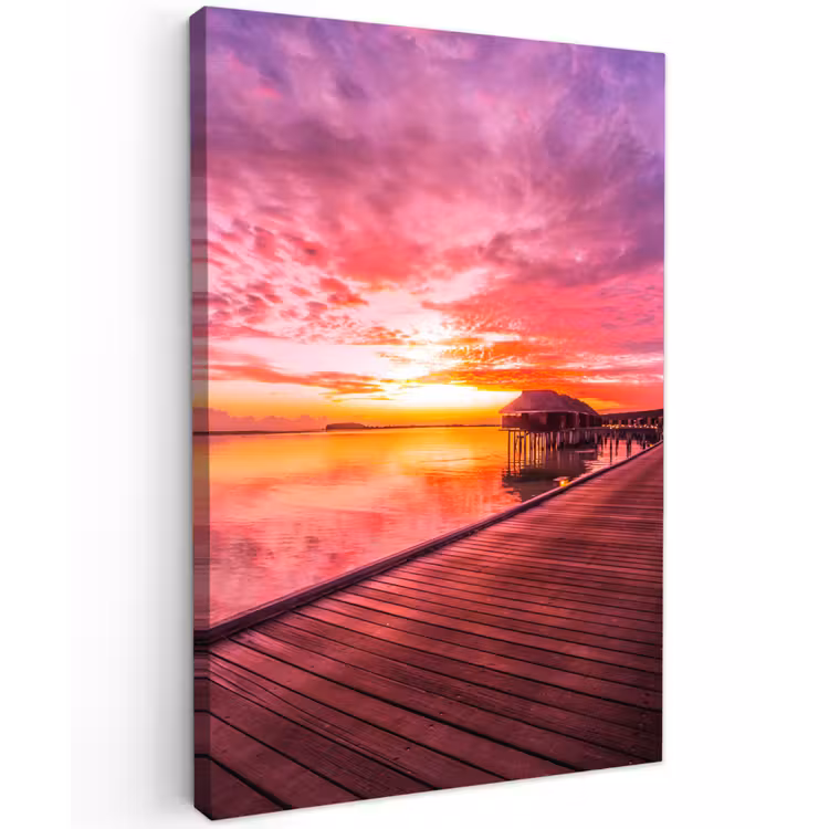 Steiger - Water - Zon - Roze - Horizon Tuinposter op houten frame 2 cm dik klein -3d
