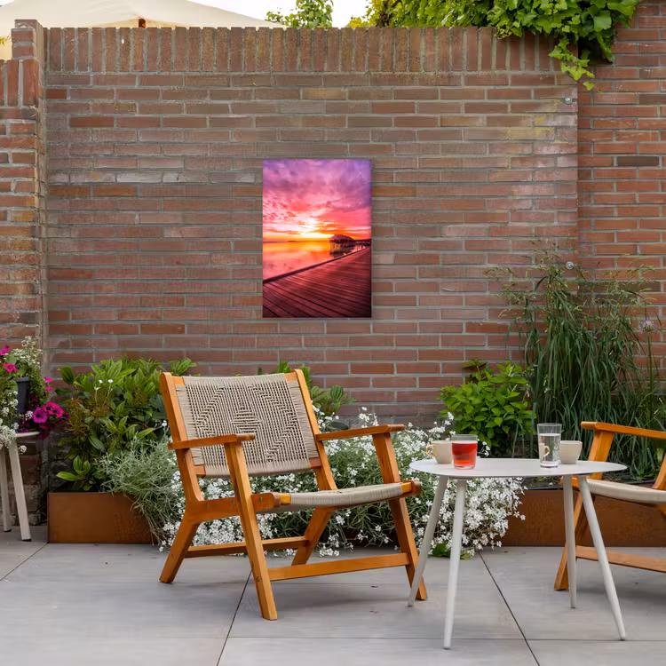 Steiger - Water - Zon - Roze - Horizon Tuinposter op houten frame 2 cm dik klein -sfeer3