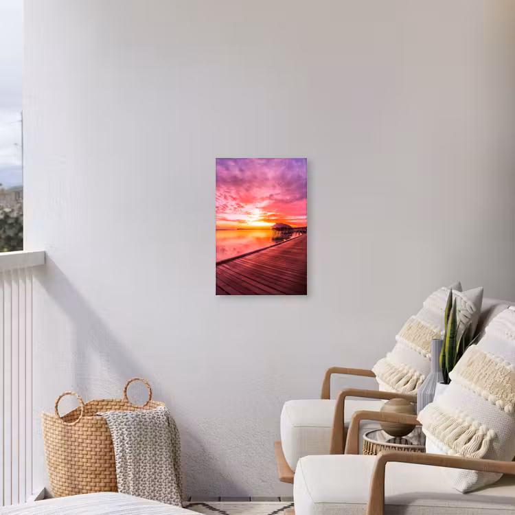 Steiger - Water - Zon - Roze - Horizon Tuinposter op houten frame 2 cm dik klein -sfeer1