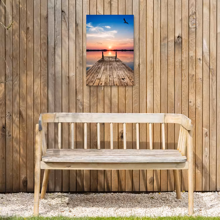 Steiger - Water - Zonsondergang - Roze - Horizon Tuinposter op houten frame 2 cm dik klein -sfeer4