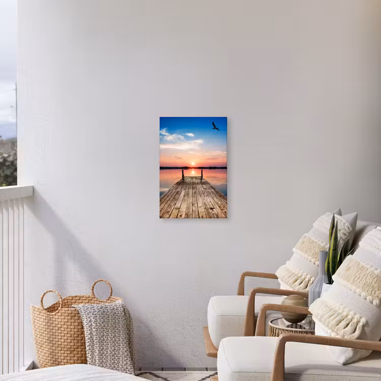 Steiger - Water - Zonsondergang - Roze - Horizon Tuinposter op houten frame 2 cm dik klein -sfeer1