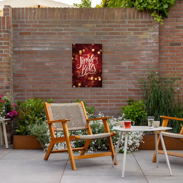 Jingle - Bells - Kerst - Rood Tuinposter op houten frame 2 cm dik klein -sfeer3