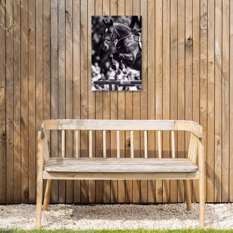 Springen - Paard - Zwart - Wit Tuinposter op houten frame 2 cm dik klein -sfeer4