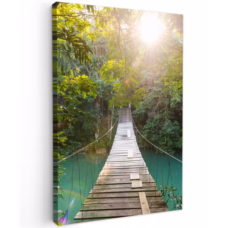Jungle - Water - Brug - Natuur - Planten Tuinposter op houten frame 2 cm dik klein -3d
