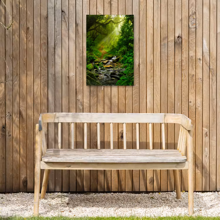 Jungle - Water - Bladeren - Zon - Natuur Tuinposter op houten frame 2 cm dik klein -sfeer4