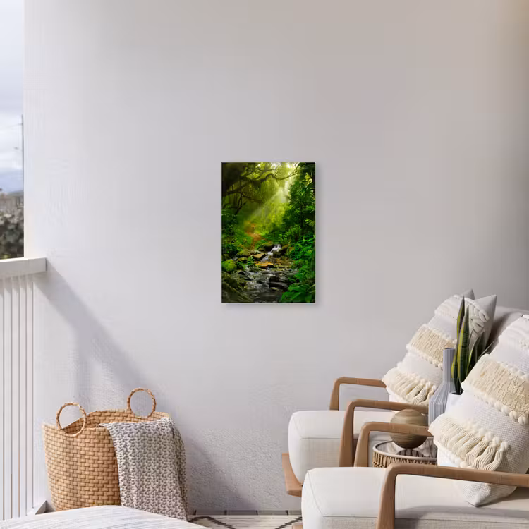 Jungle - Water - Bladeren - Zon - Natuur Tuinposter op houten frame 2 cm dik klein -sfeer1