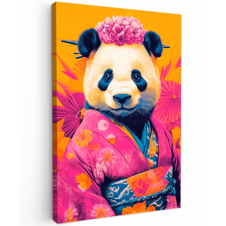 Kimono - Roze - Panda - Bloemenkroon Tuinposter op houten frame 2 cm dik klein -3d