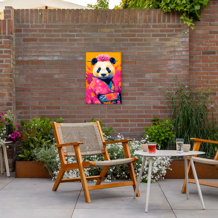 Kimono - Roze - Panda - Bloemenkroon Tuinposter op houten frame 2 cm dik klein -sfeer3