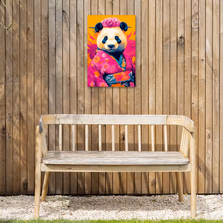 Kimono - Roze - Panda - Bloemenkroon Tuinposter op houten frame 2 cm dik klein -sfeer4