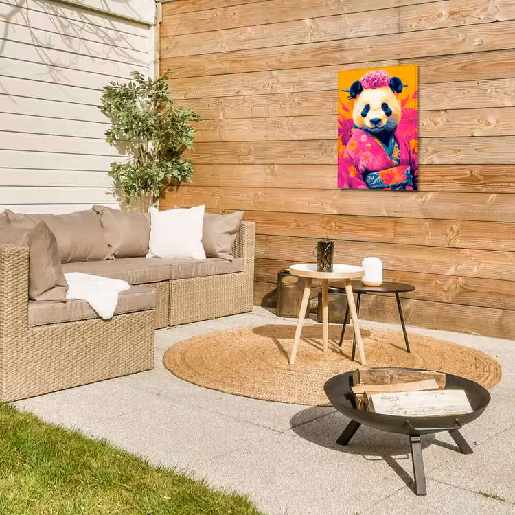 Kimono - Roze - Panda - Bloemenkroon Tuinposter op houten frame 2 cm dik klein -sfeer2