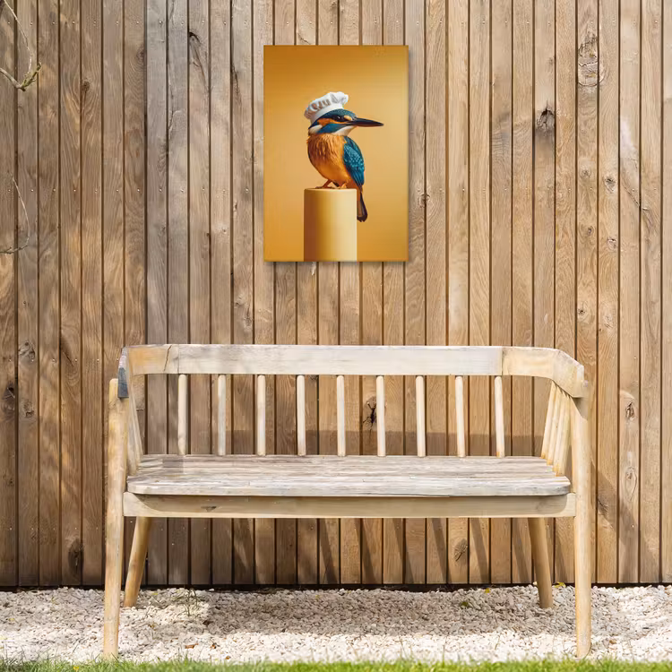 Ijsvogel - Pilaar - Koksmuts - Vogel Tuinposter op houten frame 2 cm dik klein -sfeer4