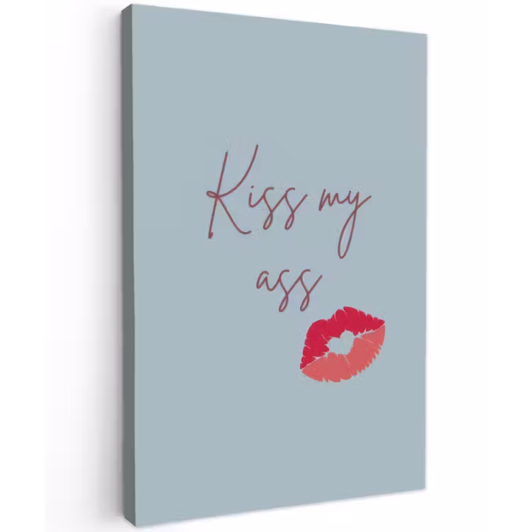 Kiss my ass - Lip - Blauw Tuinposter op houten frame 2 cm dik klein -3d