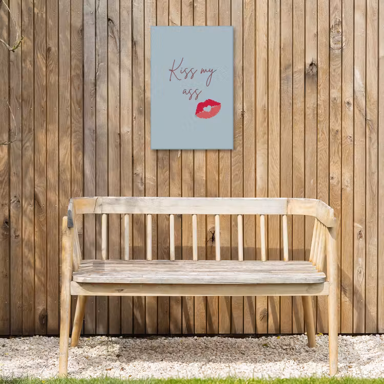 Kiss my ass - Lip - Blauw Tuinposter op houten frame 2 cm dik klein -sfeer4