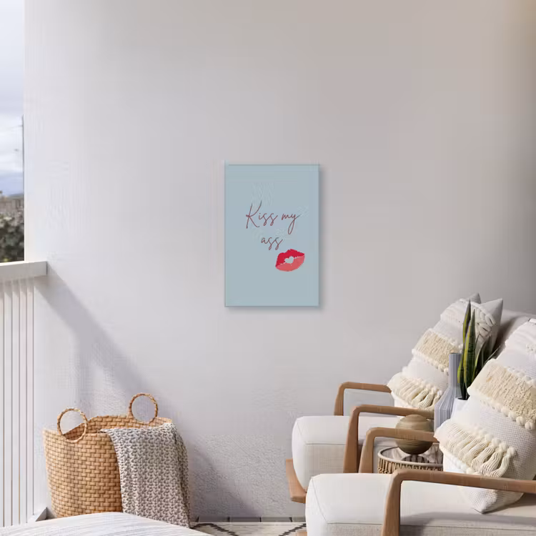 Kiss my ass - Lip - Blauw Tuinposter op houten frame 2 cm dik klein -sfeer1