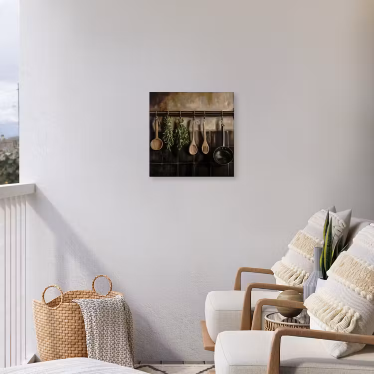 Keukengerei - Rustiek - Tegels - Kruiden Tuinposter op houten frame 2 cm dik klein -sfeer1