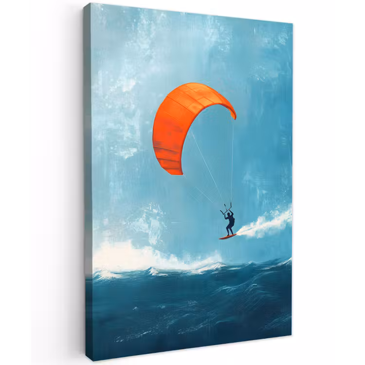 Kitesurfer - Oranje - Zee - Lucht Tuinposter op houten frame 2 cm dik klein -3d