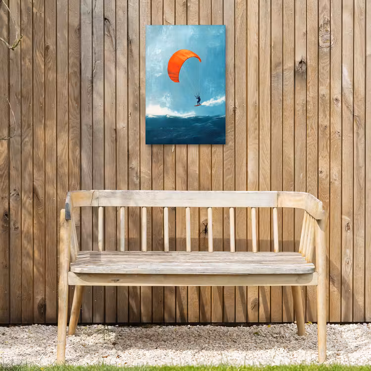 Kitesurfer - Oranje - Zee - Lucht Tuinposter op houten frame 2 cm dik klein -sfeer4