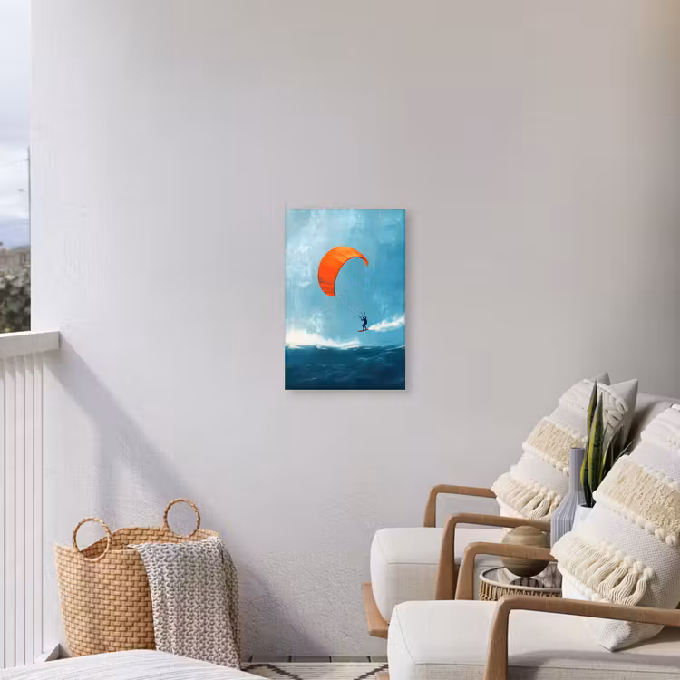 Kitesurfer - Oranje - Zee - Lucht Tuinposter op houten frame 2 cm dik klein -sfeer1