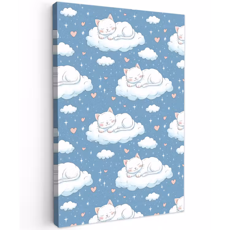 Kitten - Wolken - Blauw Tuinposter op houten frame 2 cm dik klein 841 -3d
