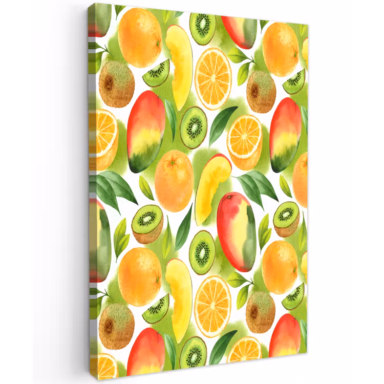 Kiwi - Sinasappel - Mango - Perzik Tuinposter op houten frame 2 cm dik klein 841 -3d
