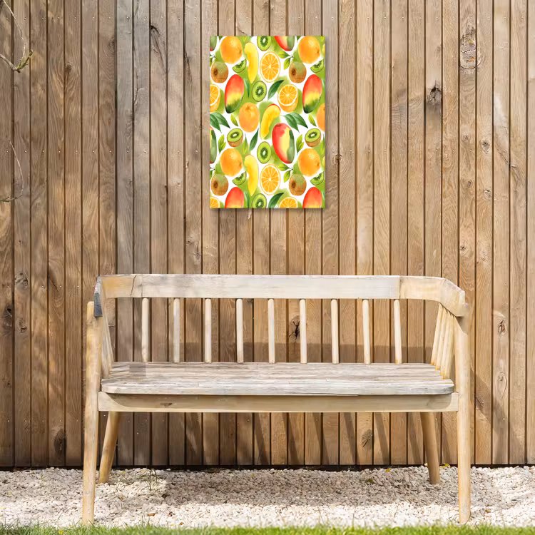 Kiwi - Sinasappel - Mango - Perzik Tuinposter op houten frame 2 cm dik klein 841 -sfeer4