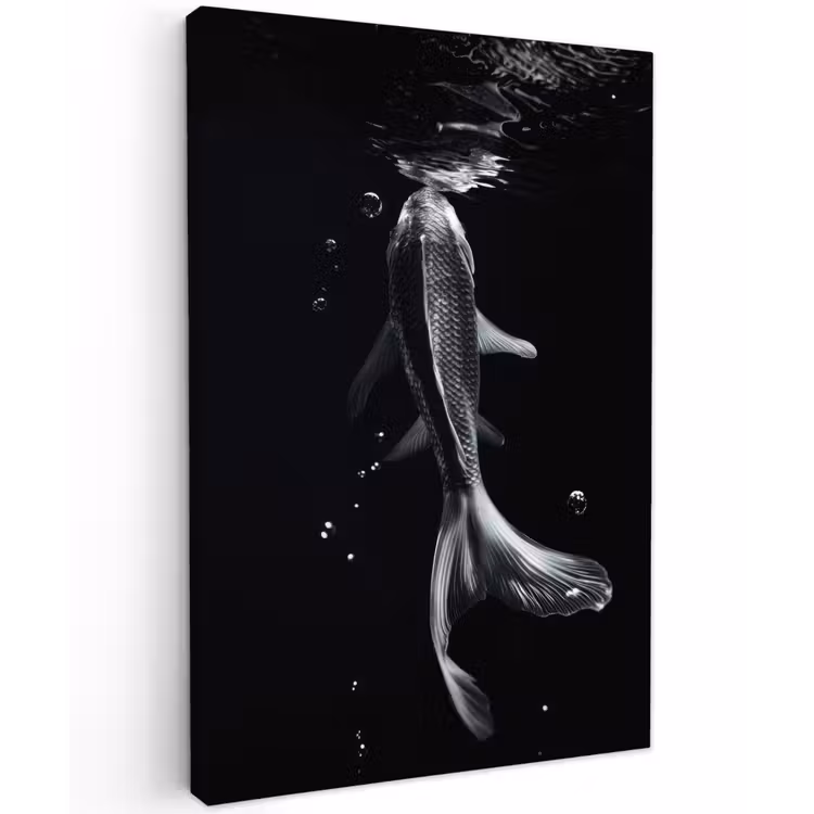 Koi - Vissen - Water - Zwart Tuinposter op houten frame 2 cm dik klein -3d