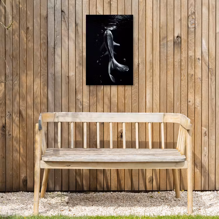 Koi - Vissen - Water - Zwart Tuinposter op houten frame 2 cm dik klein -sfeer4