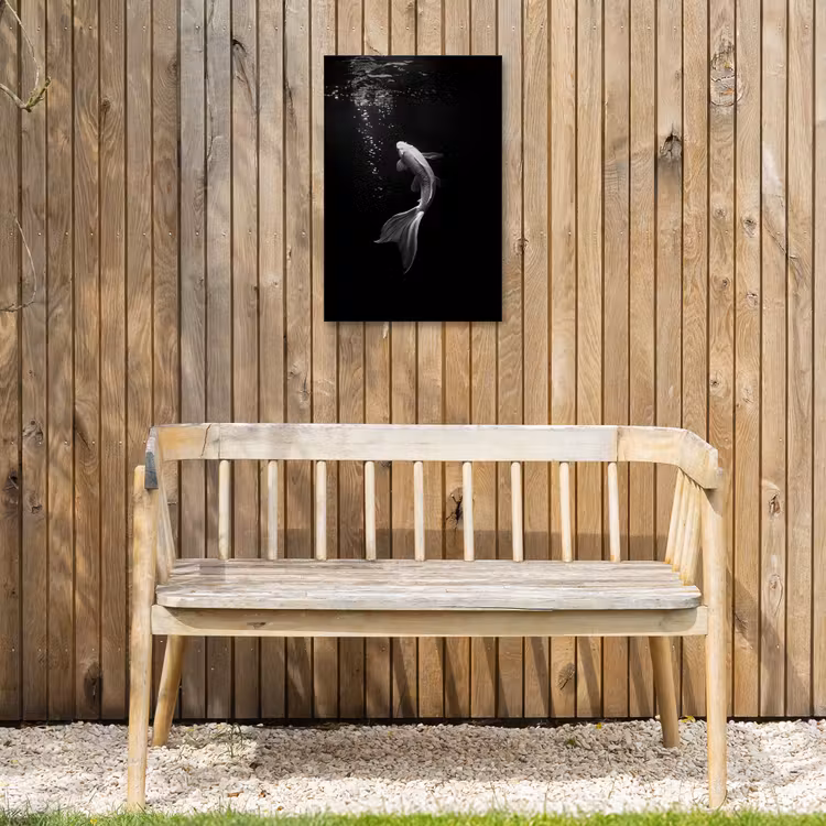 Koi - Vis - Wit - Zwart Tuinposter op houten frame 2 cm dik klein -sfeer4