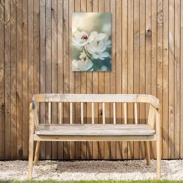 Lieveheersbeestje - Bloemen - Wit Tuinposter op houten frame 2 cm dik klein -sfeer4