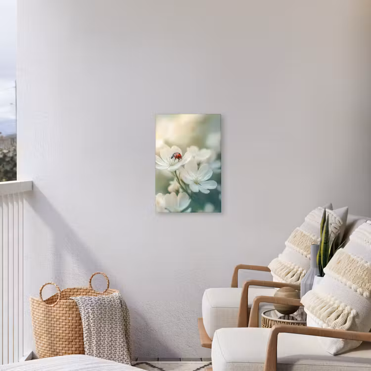 Lieveheersbeestje - Bloemen - Wit Tuinposter op houten frame 2 cm dik klein -sfeer1