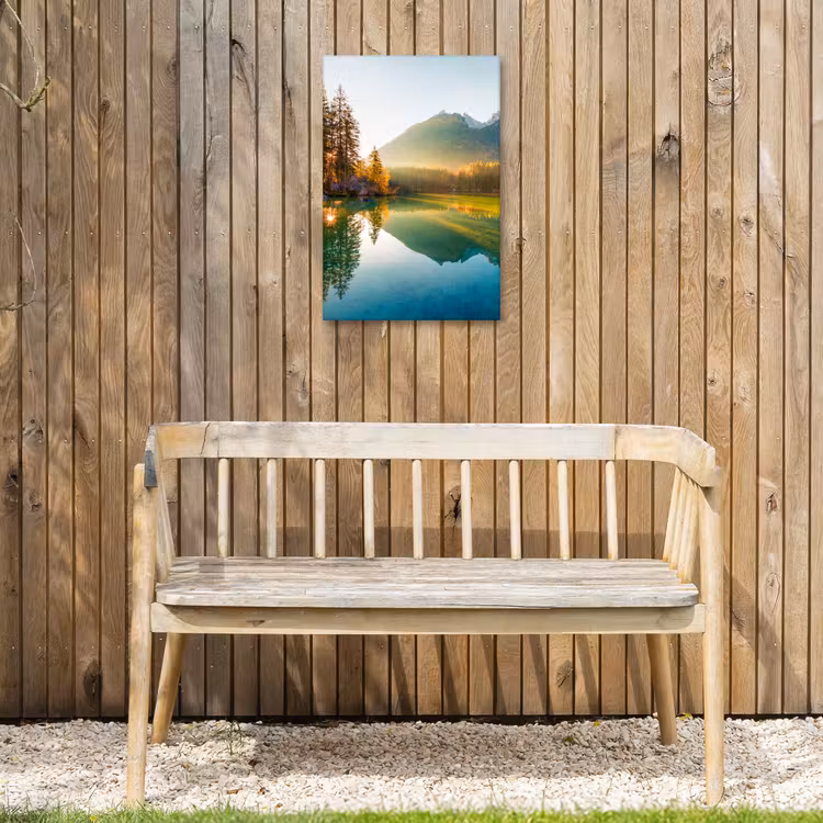 Meer - Bos - Bergen - Natuur - Zon - Landschap Tuinposter op houten frame 2 cm dik klein -sfeer4