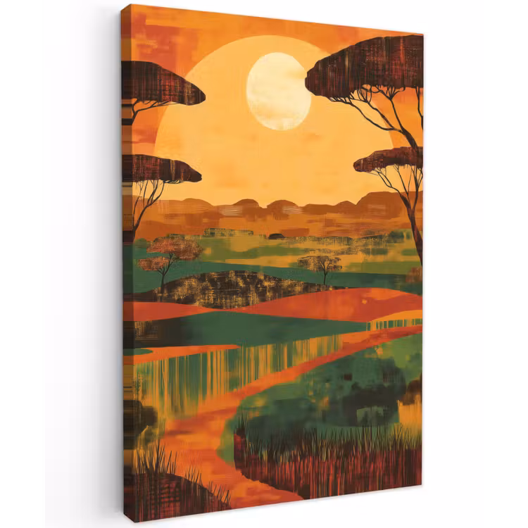 Landschap - Afrikaans - Zon Tuinposter op houten frame 2 cm dik klein -3d