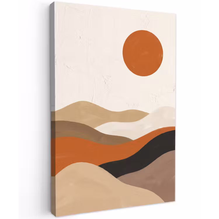 Landschap - Heuvels - Zon - Abstract - Oranje Tuinposter op houten frame 2 cm dik klein -3d