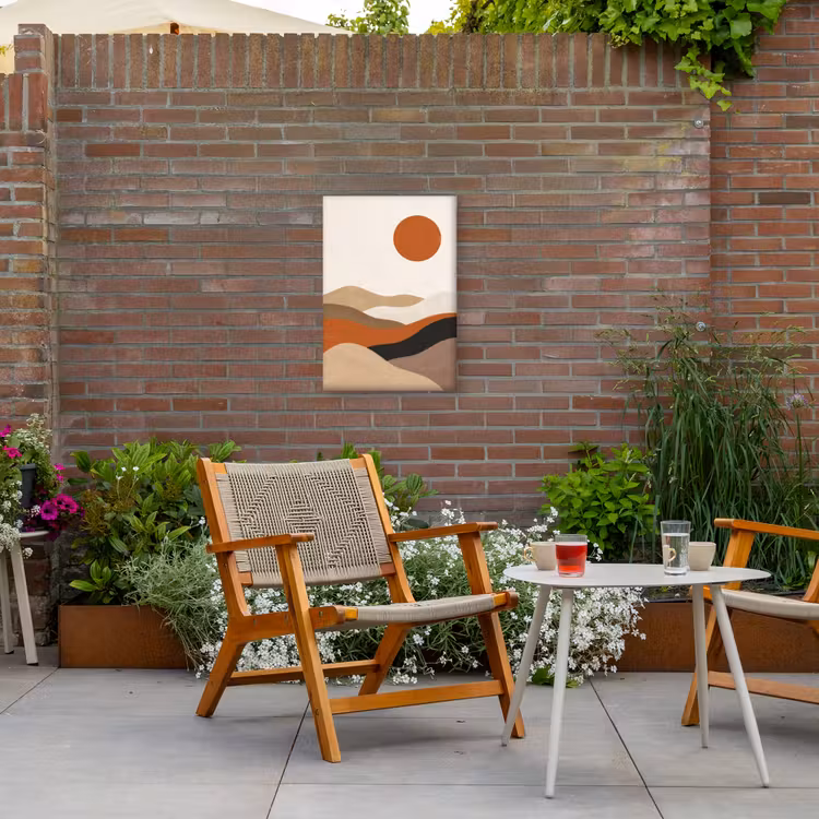 Landschap - Heuvels - Zon - Abstract - Oranje Tuinposter op houten frame 2 cm dik klein -sfeer3