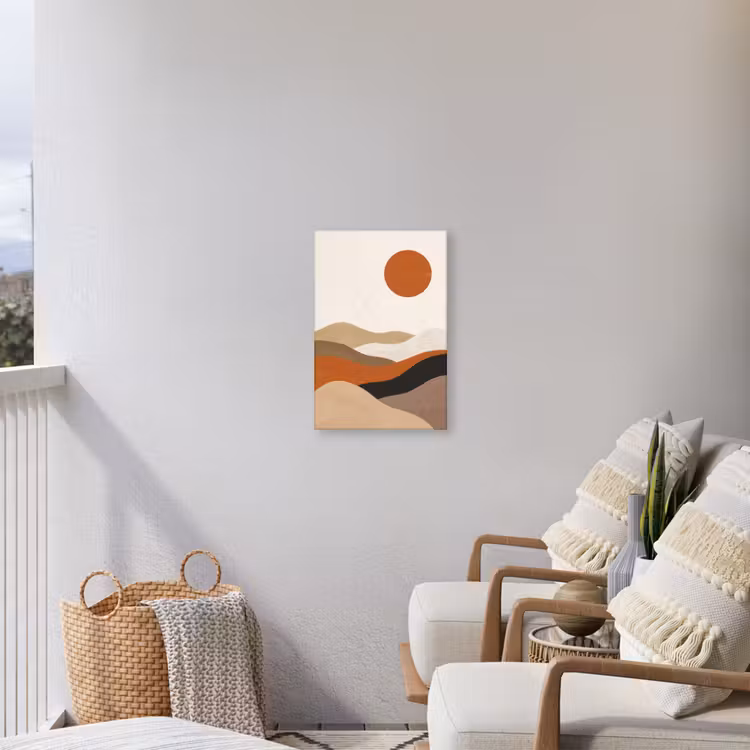 Landschap - Heuvels - Zon - Abstract - Oranje Tuinposter op houten frame 2 cm dik klein -sfeer1