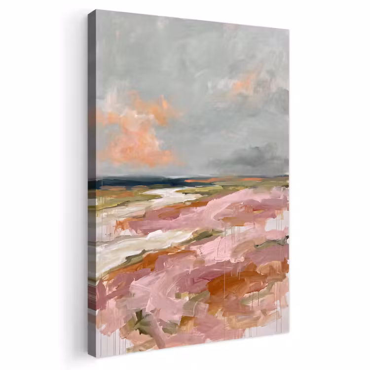 Landschap - Rivier - Abstract - Roze - Groen Tuinposter op houten frame 2 cm dik klein -3d
