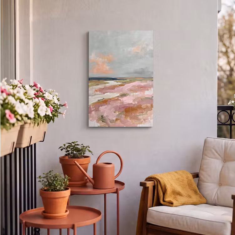 Landschap - Rivier - Abstract - Roze - Groen Tuinposter op houten frame 2 cm dik klein -sfeer1
