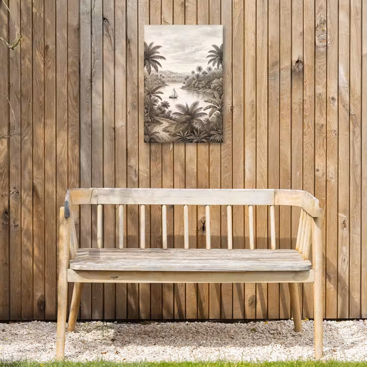Landschap - Rivier - Boot - Tropisch - Vintage Tuinposter op houten frame 2 cm dik klein -sfeer4