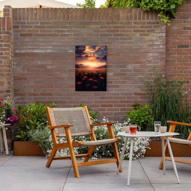 Landschap - Zonsondergang - Bloemenveld Tuinposter op houten frame 2 cm dik klein -sfeer3