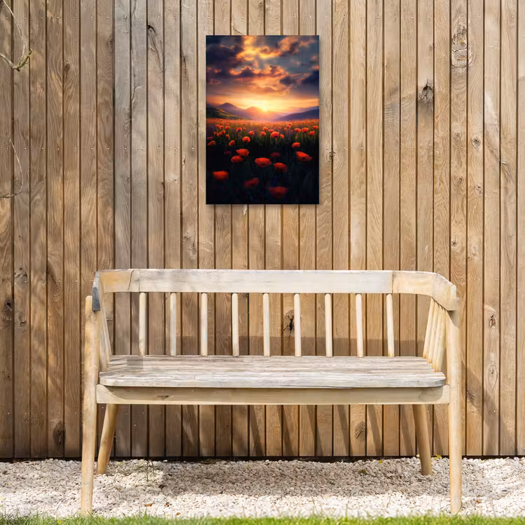 Landschap - Zonsondergang - Bloemenveld Tuinposter op houten frame 2 cm dik klein -sfeer4