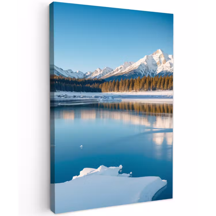 Landschap - Winter - Meer - Bergen - Uitzicht - IJs Tuinposter op houten frame 2 cm dik klein -3d