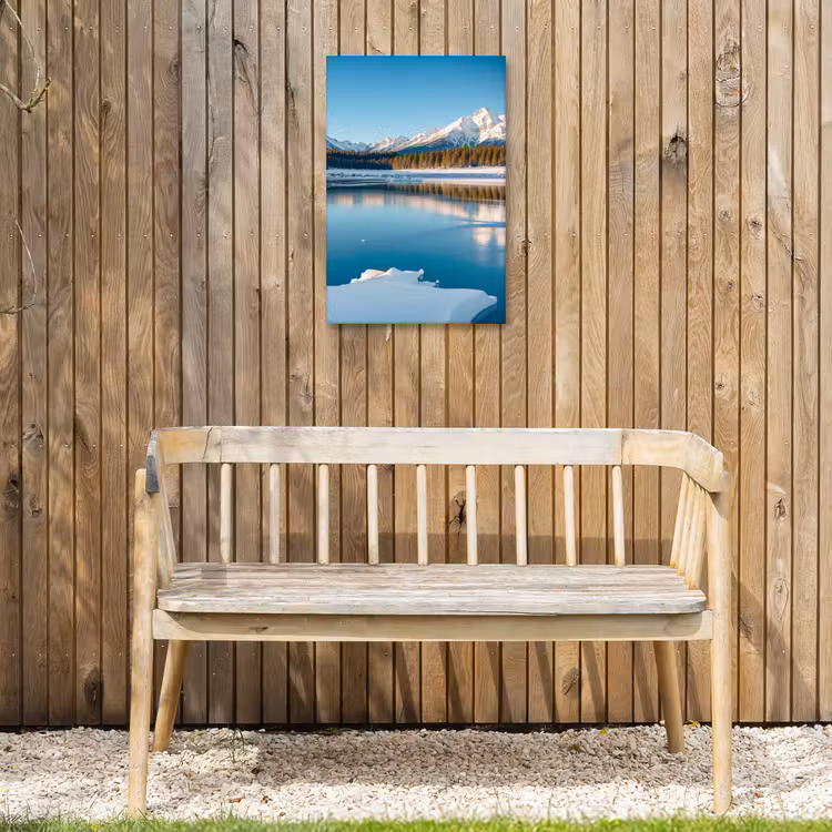 Landschap - Winter - Meer - Bergen - Uitzicht - IJs Tuinposter op houten frame 2 cm dik klein -sfeer4