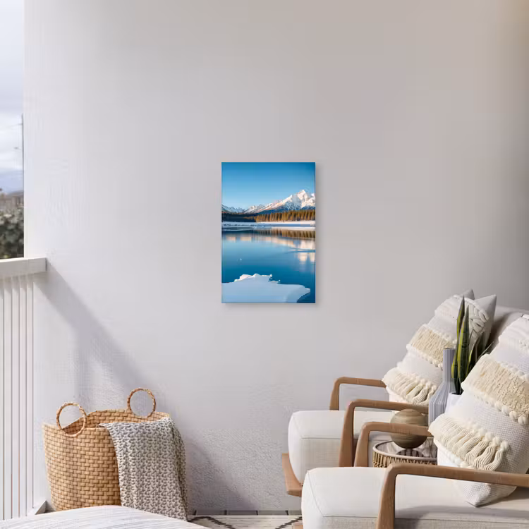 Landschap - Winter - Meer - Bergen - Uitzicht - IJs Tuinposter op houten frame 2 cm dik klein -sfeer1