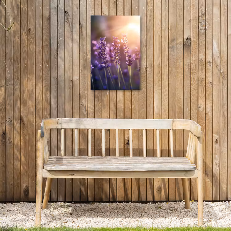 Lavendelbloemen - Paars - Zonlicht Tuinposter op houten frame 2 cm dik klein -sfeer4