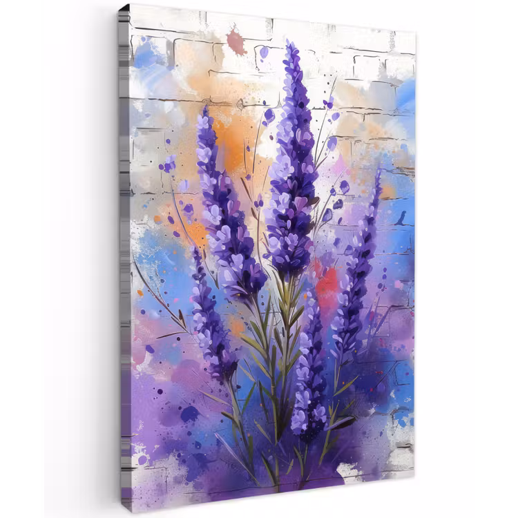 Lavendel op Witte Bakstenen Muur Tuinposter op houten frame 2 cm dik klein -3d