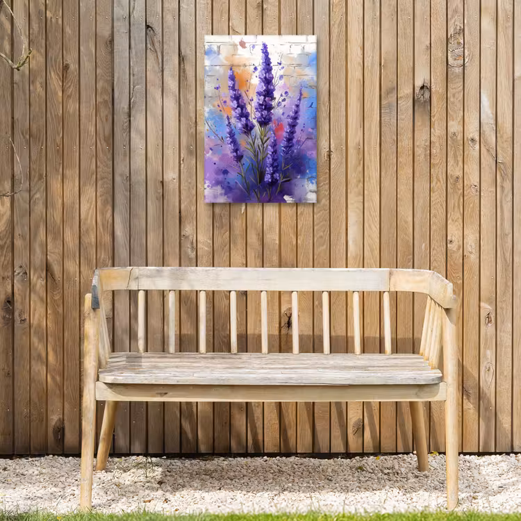 Lavendel op Witte Bakstenen Muur Tuinposter op houten frame 2 cm dik klein -sfeer4