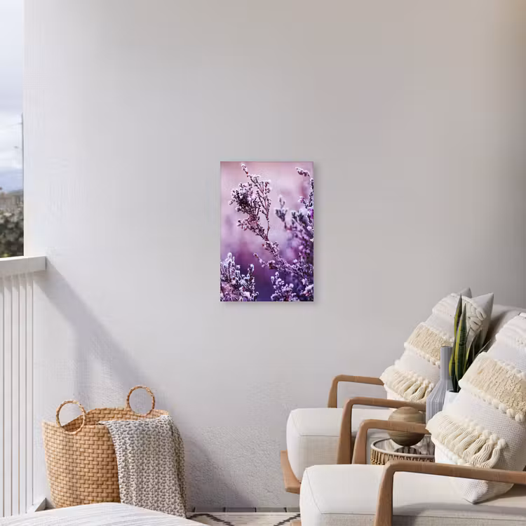 Lavendel - Winter - Bloemen - Paars Tuinposter op houten frame 2 cm dik klein -sfeer1