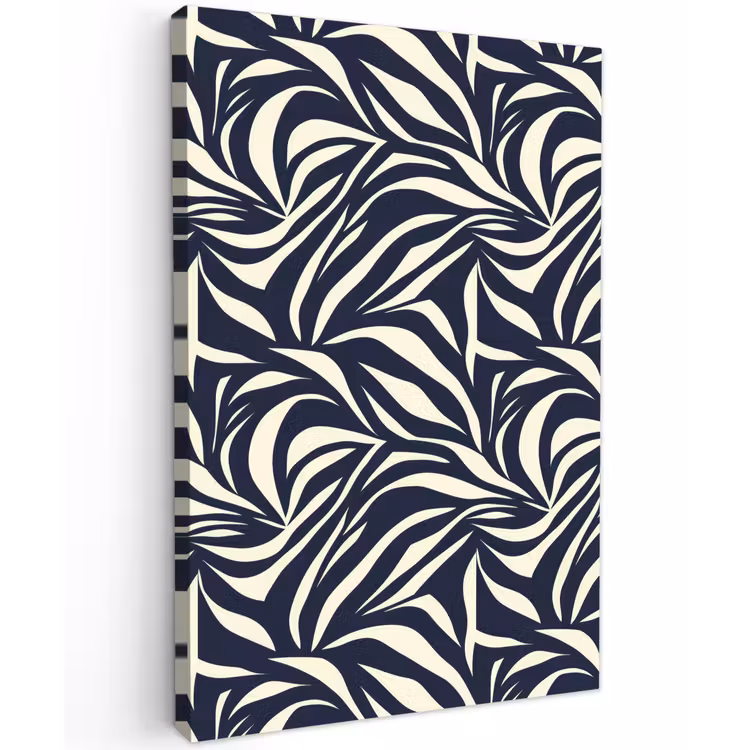 Bladvormen - Blauw - Patroon - Wit Tuinposter op houten frame 2 cm dik klein 841 -3d